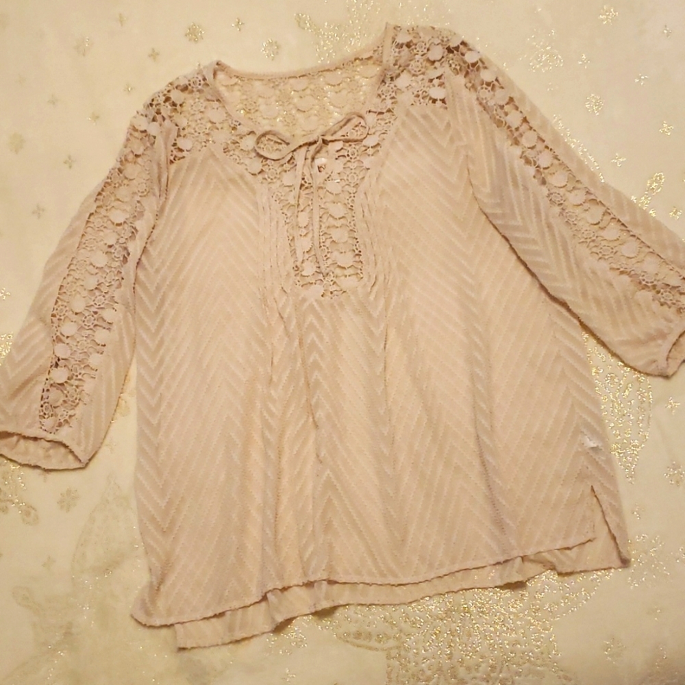 Cream colored Sheer Lace Embroidered Blouse